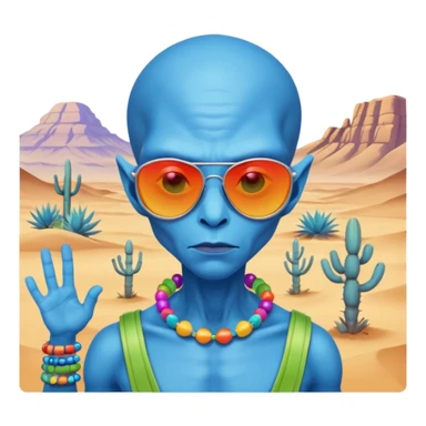 alien living in desert, colorful, accessories, just face  sticker