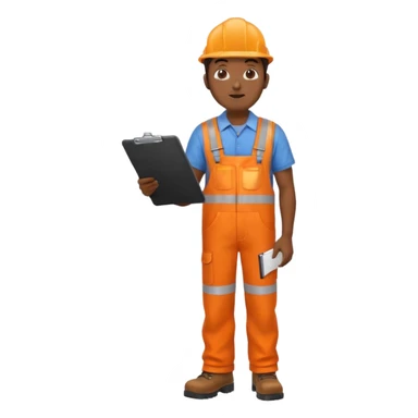 Indian male railway engineer orange overalls, boots holding a clipboard facing away sticker