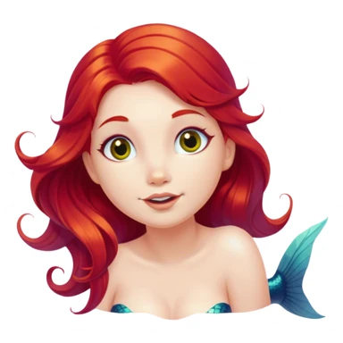 Cinematic Realistic Red Hair Mermaid Portrait, head tilted playfully and inquisitively, showcasing an ethereal form with finely detailed, flowing red hair against luminous porcelain skin. Her bright, curious eyes sparkle like hidden gems beneath the gentle caress of underwater light, rendered with lifelike clarity and warm, filtered illumination—capturing the essence of a spirited mermaid ready to splash playfully into your imagination. sticker
