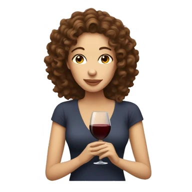 White Woman with curly brown hair drinking wine sticker