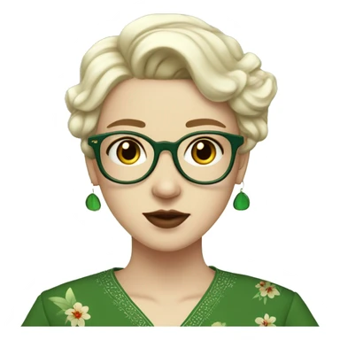 White girl in a green kurta with flower design, glasses, alot of piercing, gay, red lips, nose ring, full body, teen, short straight edgar hair,  sticker