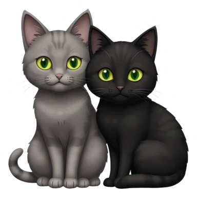 1 grey cat with green eyes and 1 black with yellow/green eyes cat cuddling sticker