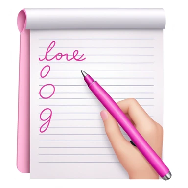 hand writing with a pink pen in a notebook sticker