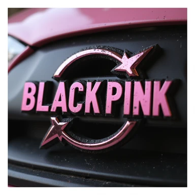 Blackpink logo, photorealistic style, pink and black colors, metallic and glossy finish sticker
