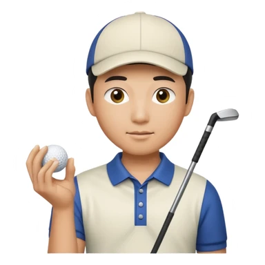 Asian male golfer upper body holding golf ball sticker