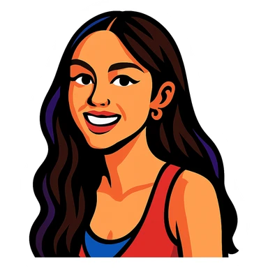 portrait of Olivia Rodrigo, pop singer, expressive style, vibrant toon style sticker