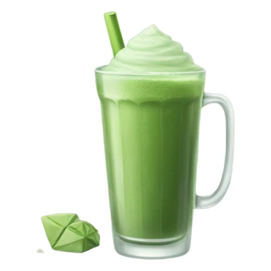 Ice matcha in a tall cup with a glass sticker