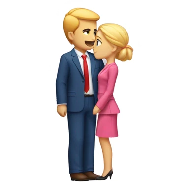Man with orange skin blonde hair and a blue suit with red tie kissing girl with blonde hair wearing pink sticker