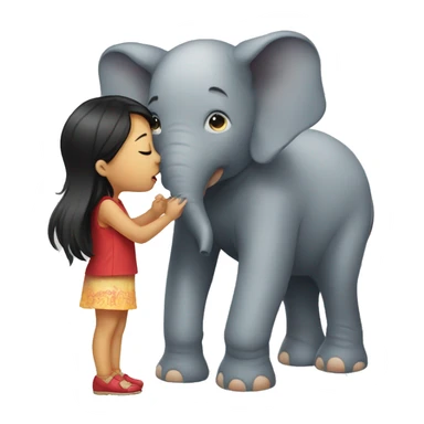 Asian girl kissing an elephant  sticker