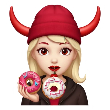 female devil wearing beanies holding donut sticker