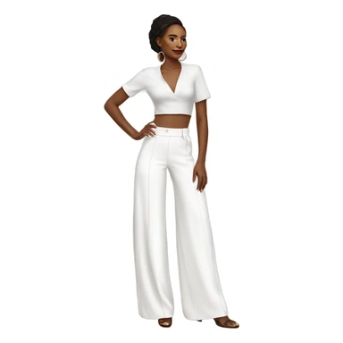 Realistic isolated pair of high waist long wide leg dressy casual pants in white sticker