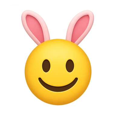 yellow face with pink bunny ears emoji, digital illustration sticker