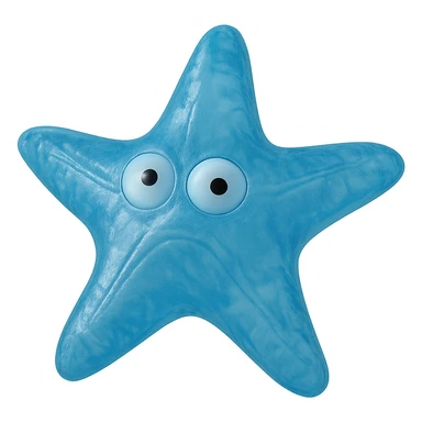 hyper-detailed retro 90's toy style see-through semi-transparent blue plastic starfish with derpy eyes soft plastic soft reflections soft and squishy some cloudiness not shiny highly detailed appealing no tag no background sticker