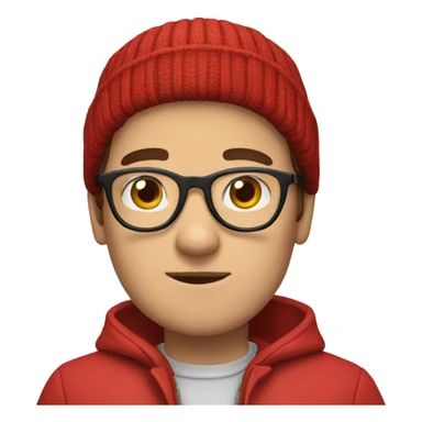 a hipster with short brown hair, glasses, a beanie, with a red jacket on sticker