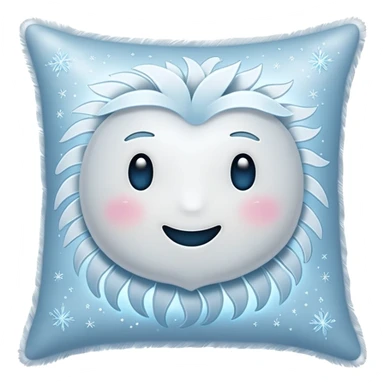 ethereal white pillow emoji, glowing with subtle icy blue and silver, with floating feathers and sparkles, gentle frost aura sticker