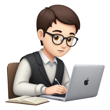 Person typing on laptop writing an essay sticker