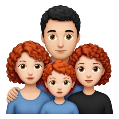 a family of three, all three white: the mother with short, curly red hair, the father with black hair, and the daughter with black hair. sticker