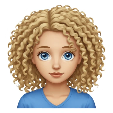 This is a 2D digital anime-style portrait of a female, caucasian, 29 years old light skin. The person has messy dirty blond curly hair, round blue eyes.  sticker