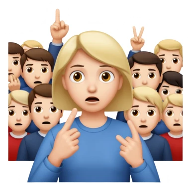 A person in the front row feeling scared, with the audience behind them POINTING FINGER. sticker