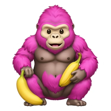 A pink emoji gorilla holding a banana sticker