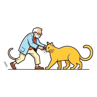 old blind man accidentally stepping on golden cat’s tail ￼ sticker