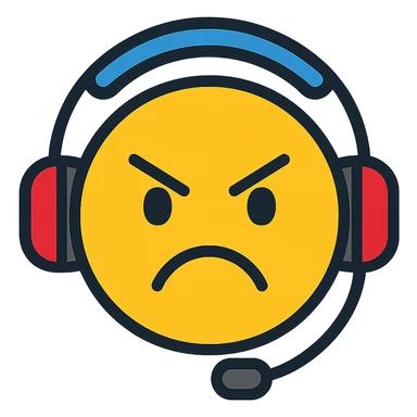 angry emoji with gaming headset, color outline icon style sticker