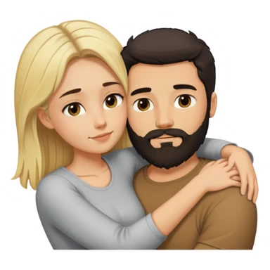 tall dark-haired bearded male cuddling his short blonde girlfriend affectionate pose sticker