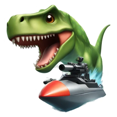 dinosaur riding a shark shooting laser guns sticker