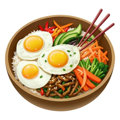bowl of bibimbap with colorful vegetables and egg on rice, Korean food sticker