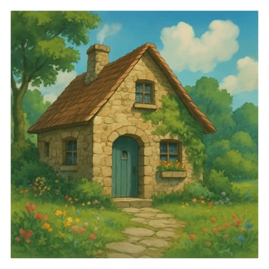 stone house, ghibli style sticker
