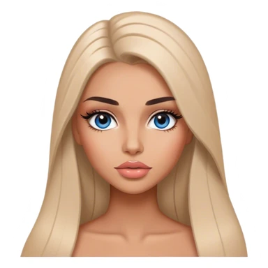 Glamours, tanned, very beautiful girl, with big pump peach-beige-rose lips, long long lashes, black straight smooth silky long hair, straight parting hair, blue-grey eyes sticker