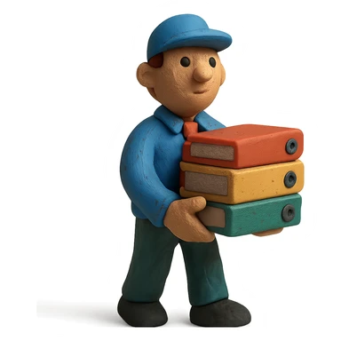 claymation style working person with files sticker