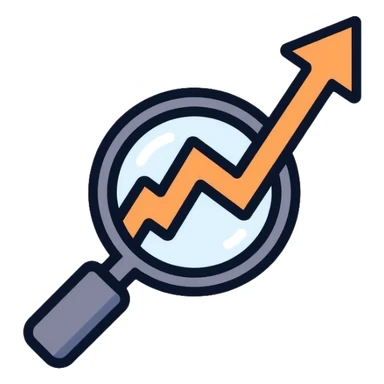 magnifying glass over a chart with downward trend sticker