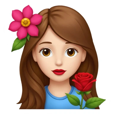 Ein braunhaariges Mädchen (glatte Haare ) mit einen Blume hinter dem ohr lange haare zur Seite kuckend  sticker