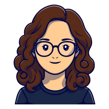 Mujer blanca con lentes, cabello largo y en las puntas rulos de color café con partidura en el medio sticker