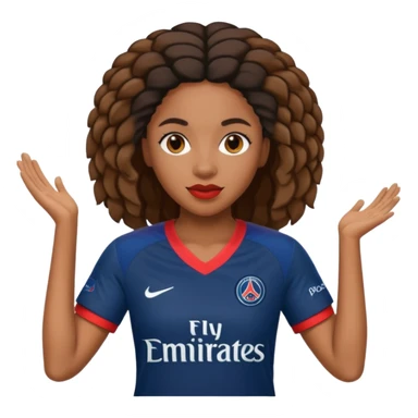 Realistic portrait of a black woman wearing PSG jersey sticker