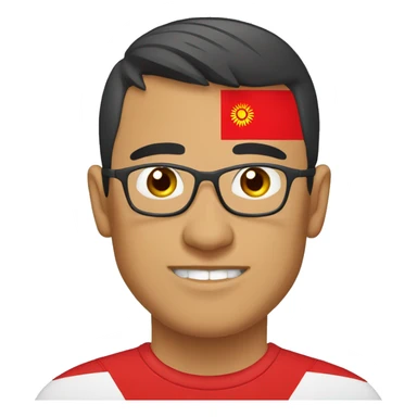 Kyrgyz guy with the image of the flag of Kyrgyzstan on a T-shirt sticker