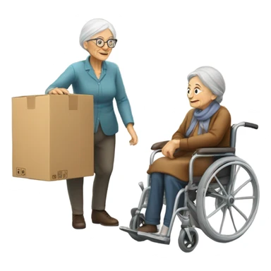 Old woman in wheelchair and old man moving House sticker