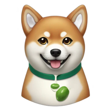 Shiba with dark green collar eating yoghurt sticker