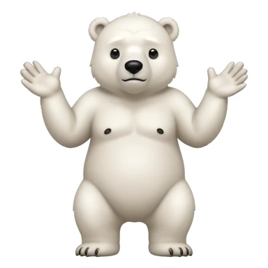 Make a humanoid polar bear shrugging looking doubtful, showing only from chest above, no legs sticker