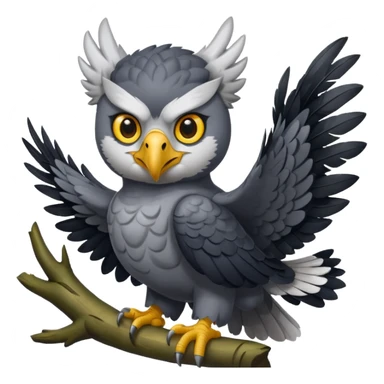 harpy eagle emoji style, simplified features, expressive face, perched, jungle background sticker