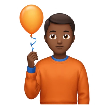 dark brown skin, orange sweater, hold blue balloon sticker