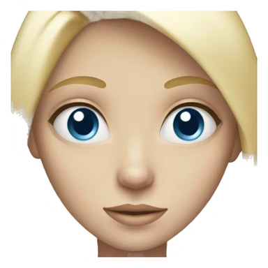 A girl whos blonde and has blue eyes holding a white heart  sticker