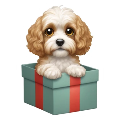 beige and white cavapoo and gift box sticker