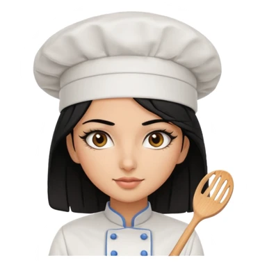 Create a persian girl, black hair, Middle Eastern with lashes  chef🧑‍🍳 emoji, barbie vibes tan skin black long hair with long lashes BADDIE VIBES long black hair and tanned skin dark brown eyes and longer baddie lashes sticker