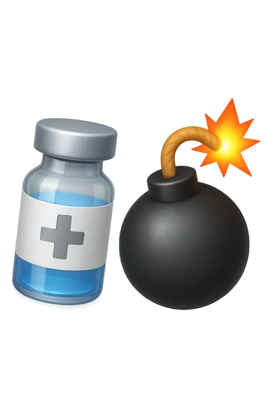 emoji stile iphone 3d di una fiala medica con una bomba vicino, fluttuano in aria insieme, FALLO MOLTO REALISTICO IN 3D sticker