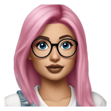 Photo Realistic kylie jenner stylish pink hair BLUE eyes and glasses posing  sticker