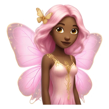 Beautiful, flower, fairy, pink, gold, long hair, butterfly wings sticker