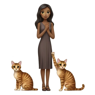 Beautiful skinny woman long dark brown hair in dress hug bengal cat sticker