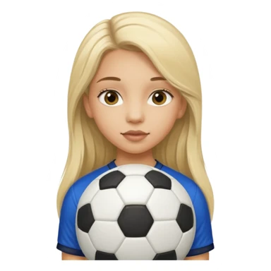 A girl with long light blonde hair with long eyelashes that looks around 13 years old with a soccer ball make her lips lined sticker